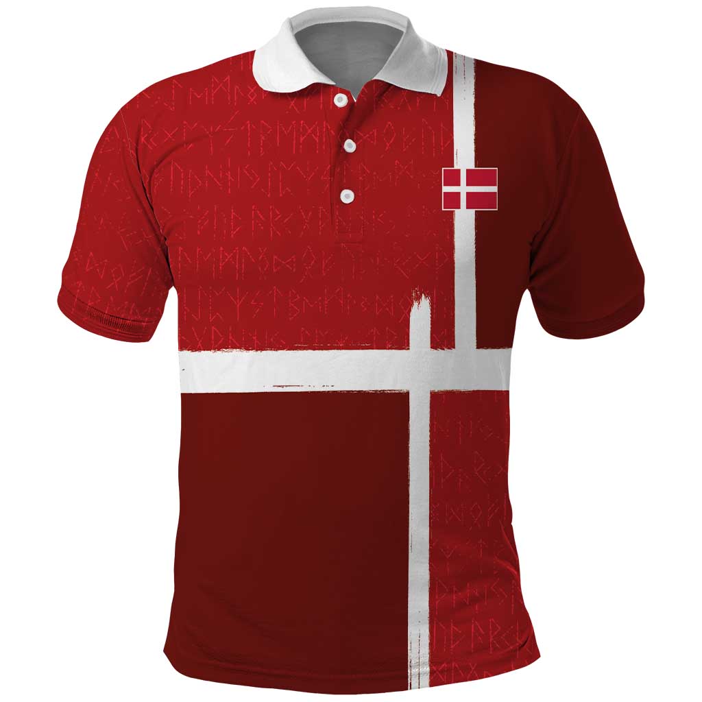 Custom Denmark Football Polo Shirt Black Grunge Line and Rune Inspired Sporty Style