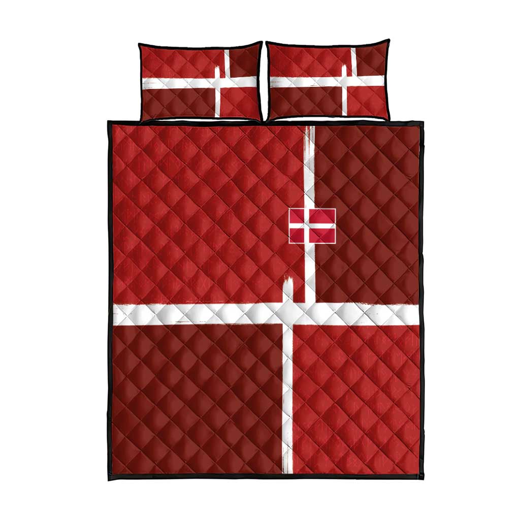 Denmark Football Quilt Bed Set Black Grunge Line and Rune Inspired Sporty Style
