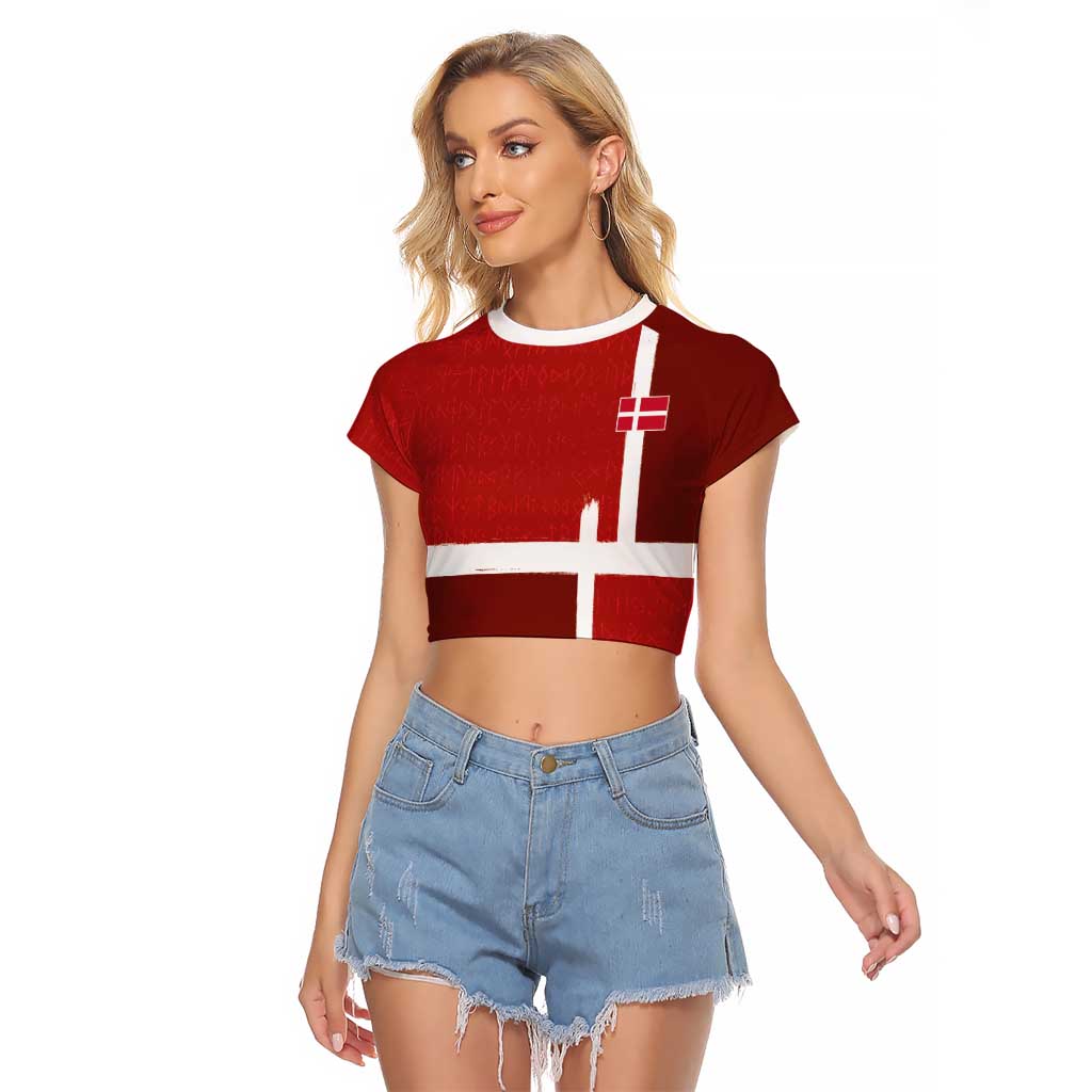 Custom Denmark Football Raglan Cropped T Shirt Black Grunge Line and Rune Inspired Sporty Style