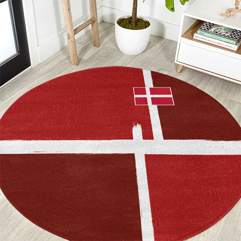 Denmark Football Round Carpet Black Grunge Line and Rune Inspired Sporty Style