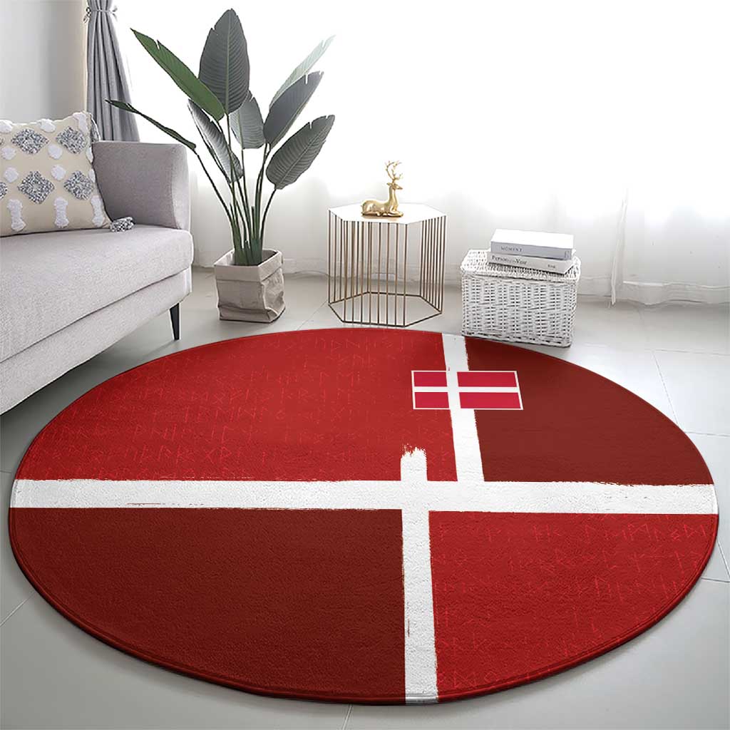 Denmark Football Round Carpet Black Grunge Line and Rune Inspired Sporty Style
