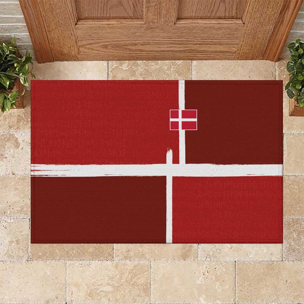 Denmark Football Rubber Doormat Black Grunge Line and Rune Inspired Sporty Style