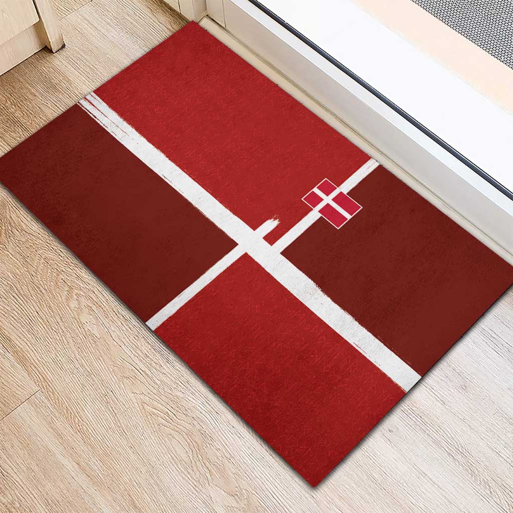 Denmark Football Rubber Doormat Black Grunge Line and Rune Inspired Sporty Style
