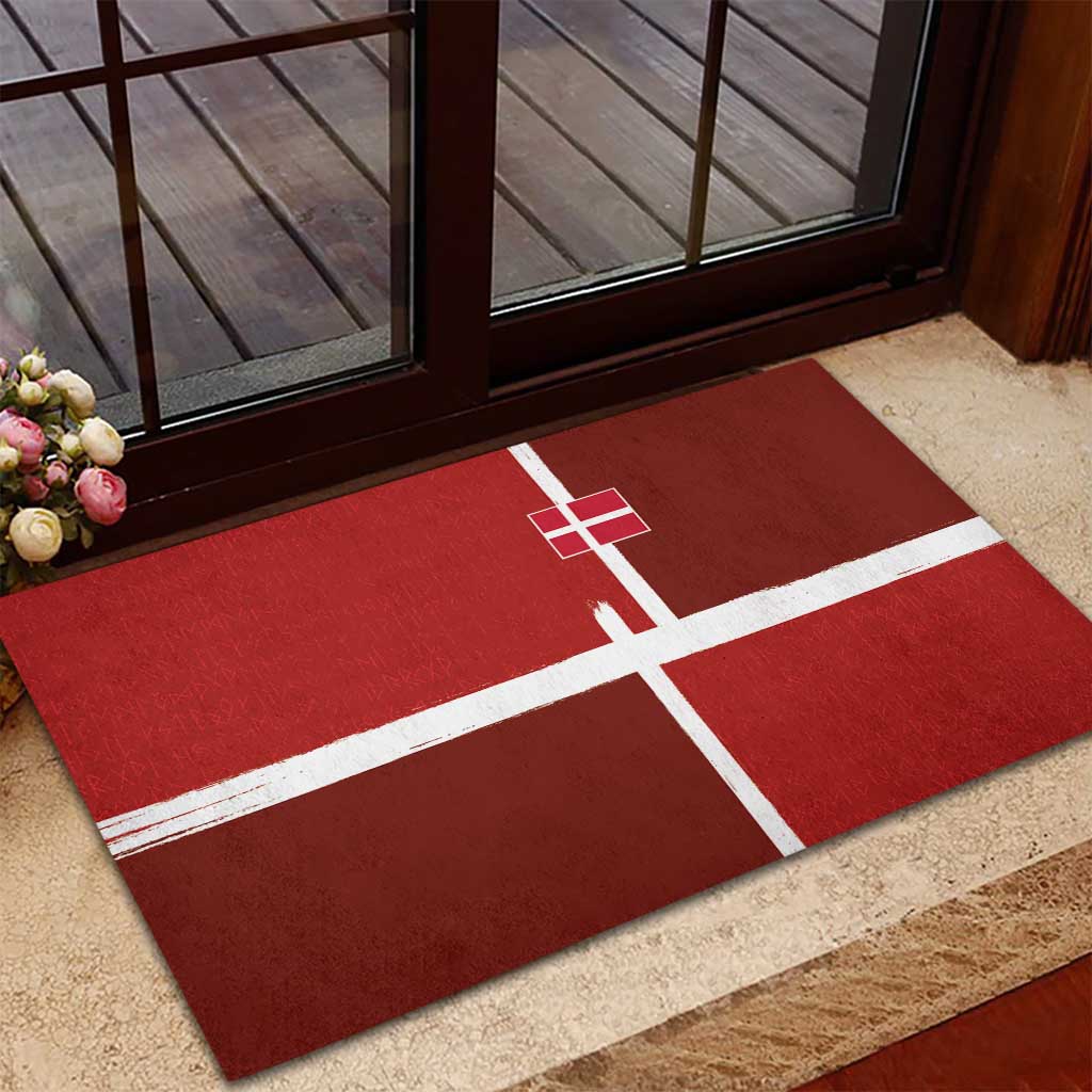 Denmark Football Rubber Doormat Black Grunge Line and Rune Inspired Sporty Style