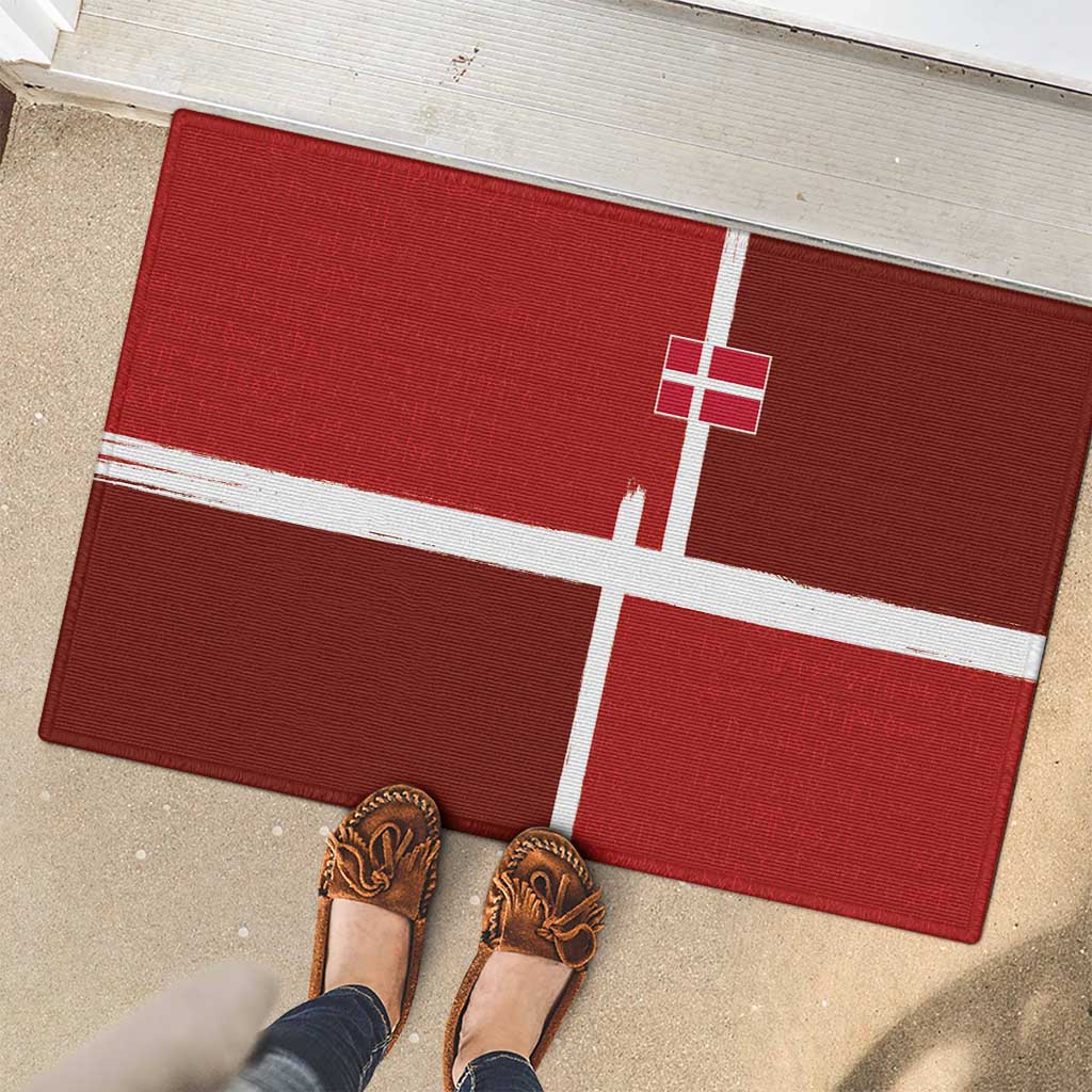 Denmark Football Rubber Doormat Black Grunge Line and Rune Inspired Sporty Style