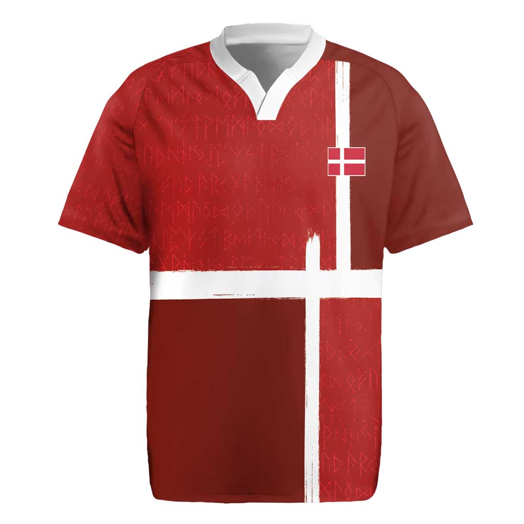 Custom Denmark Football Rugby Jersey Black Grunge Line and Rune Inspired Sporty Style