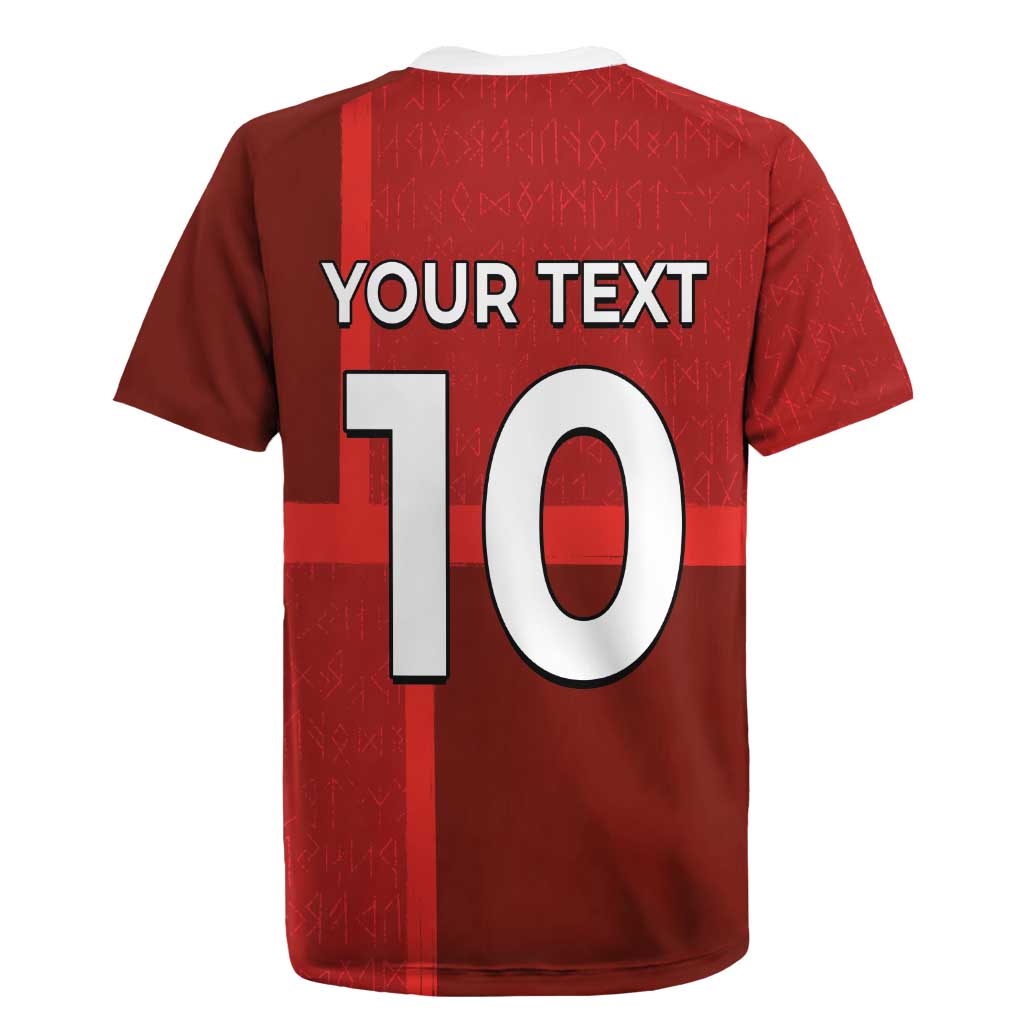 Custom Denmark Football Rugby Jersey Black Grunge Line and Rune Inspired Sporty Style