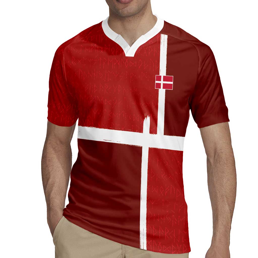 Custom Denmark Football Rugby Jersey Black Grunge Line and Rune Inspired Sporty Style