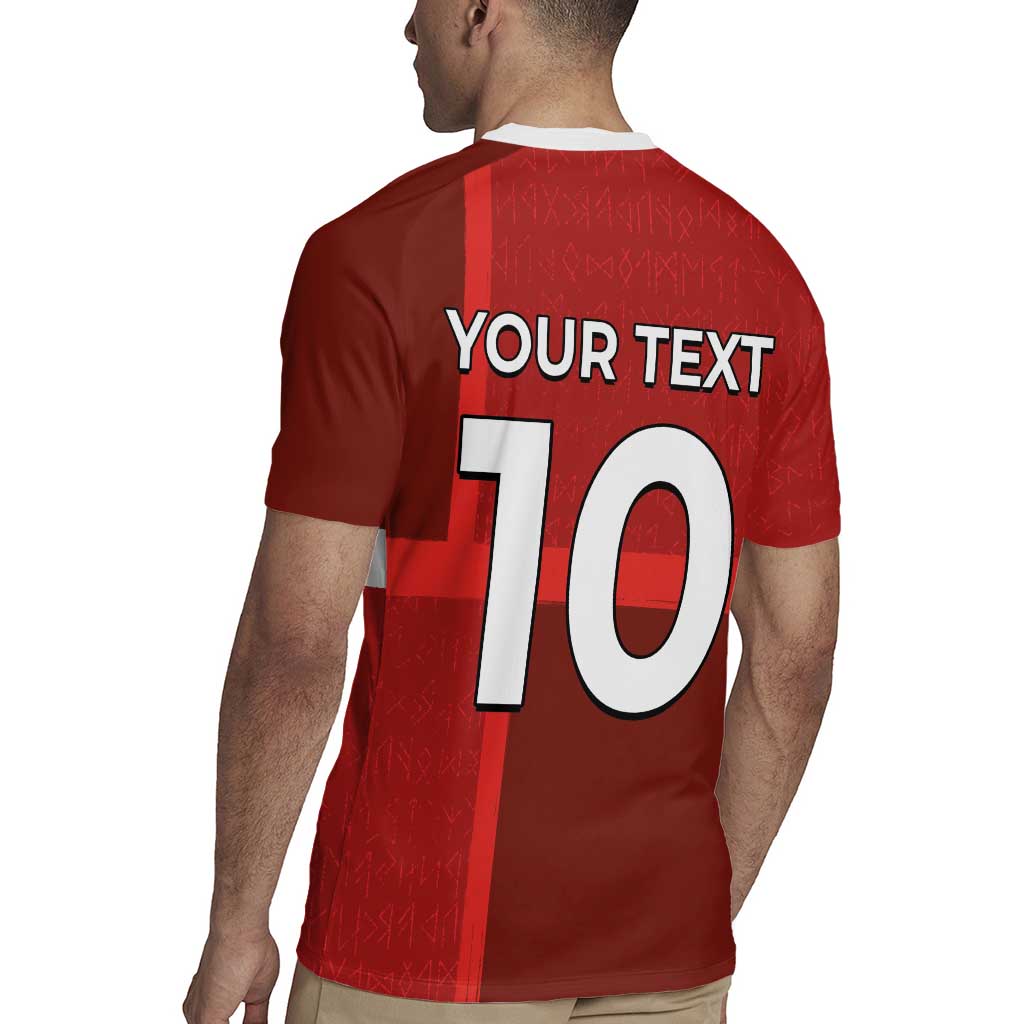 Custom Denmark Football Rugby Jersey Black Grunge Line and Rune Inspired Sporty Style