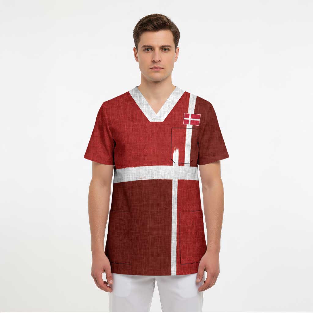 Custom Denmark Football Scrub Top Black Grunge Line and Rune Inspired Sporty Style