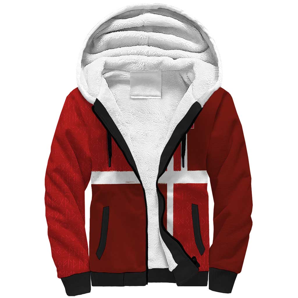 Custom Denmark Football Sherpa Hoodie Black Grunge Line and Rune Inspired Sporty Style