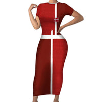 Custom Denmark Football Short Sleeve Bodycon Dress Black Grunge Line and Rune Inspired Sporty Style