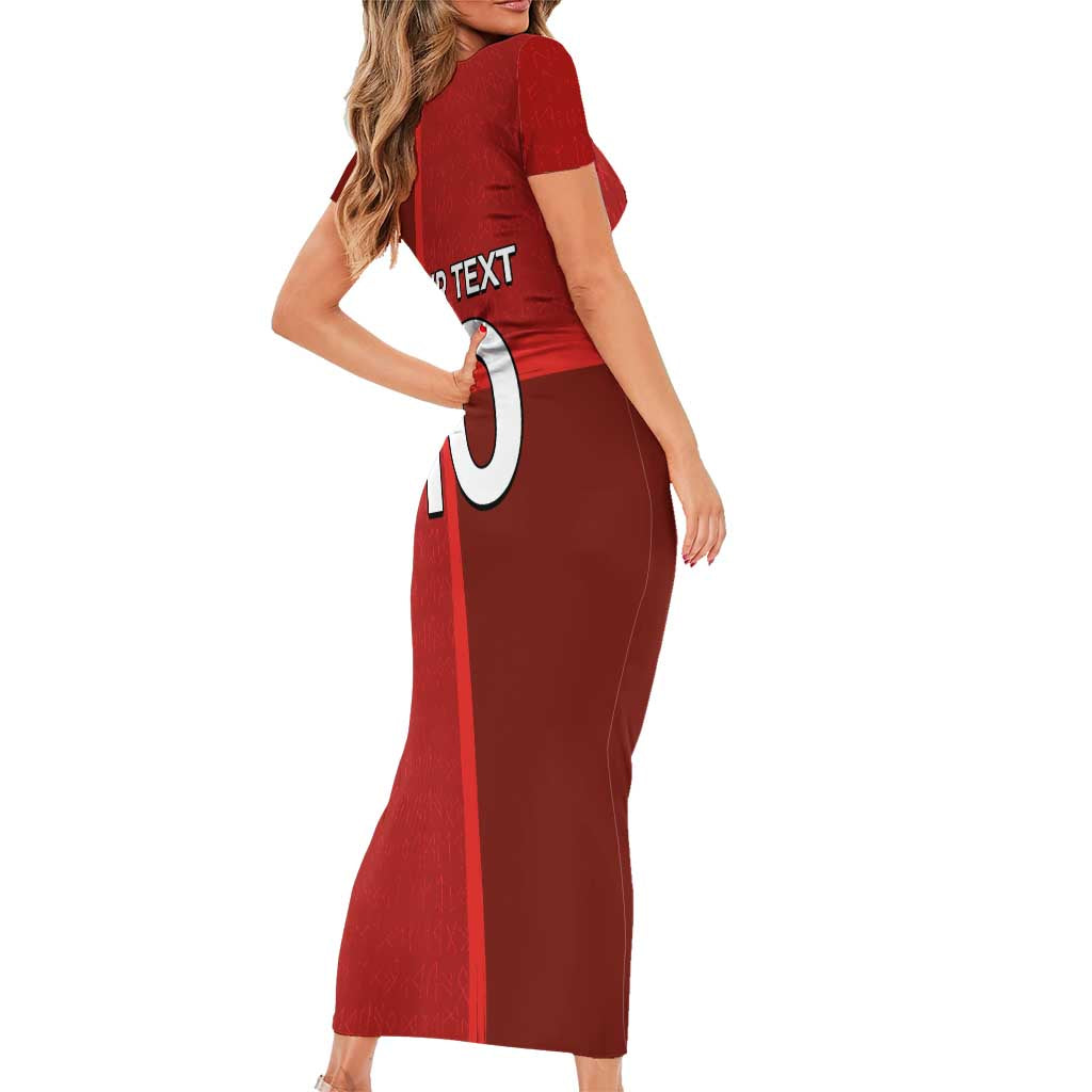 Custom Denmark Football Short Sleeve Bodycon Dress Black Grunge Line and Rune Inspired Sporty Style