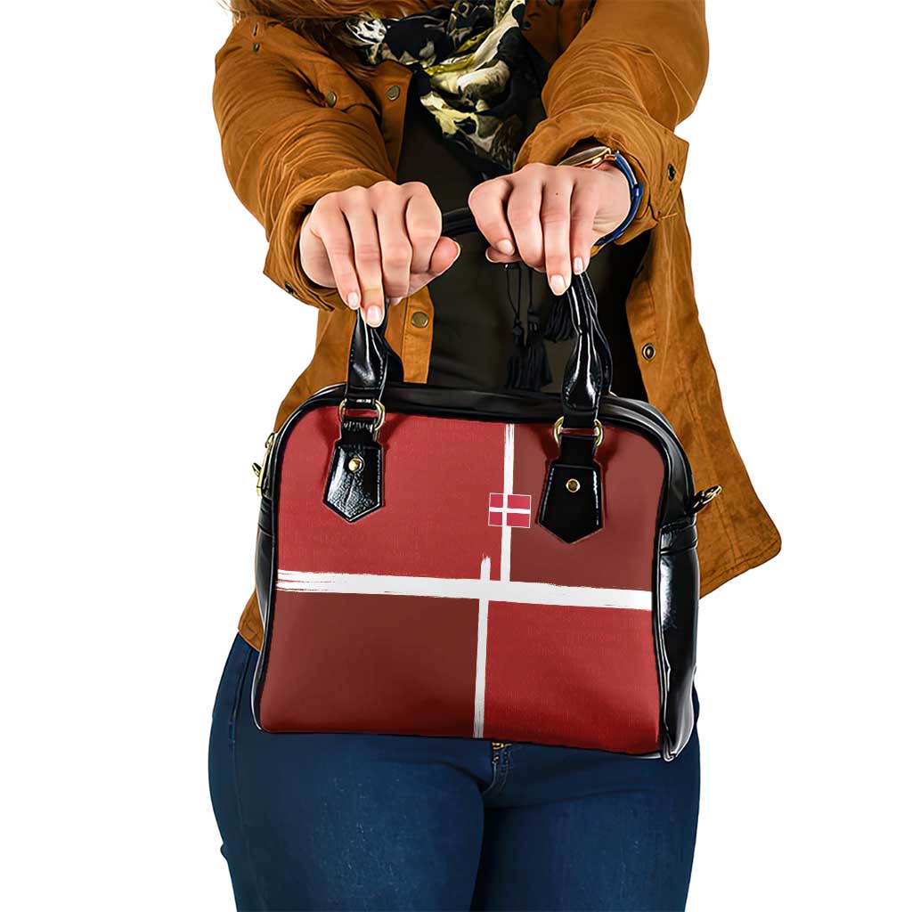 Denmark Football Shoulder Handbag Black Grunge Line and Rune Inspired Sporty Style
