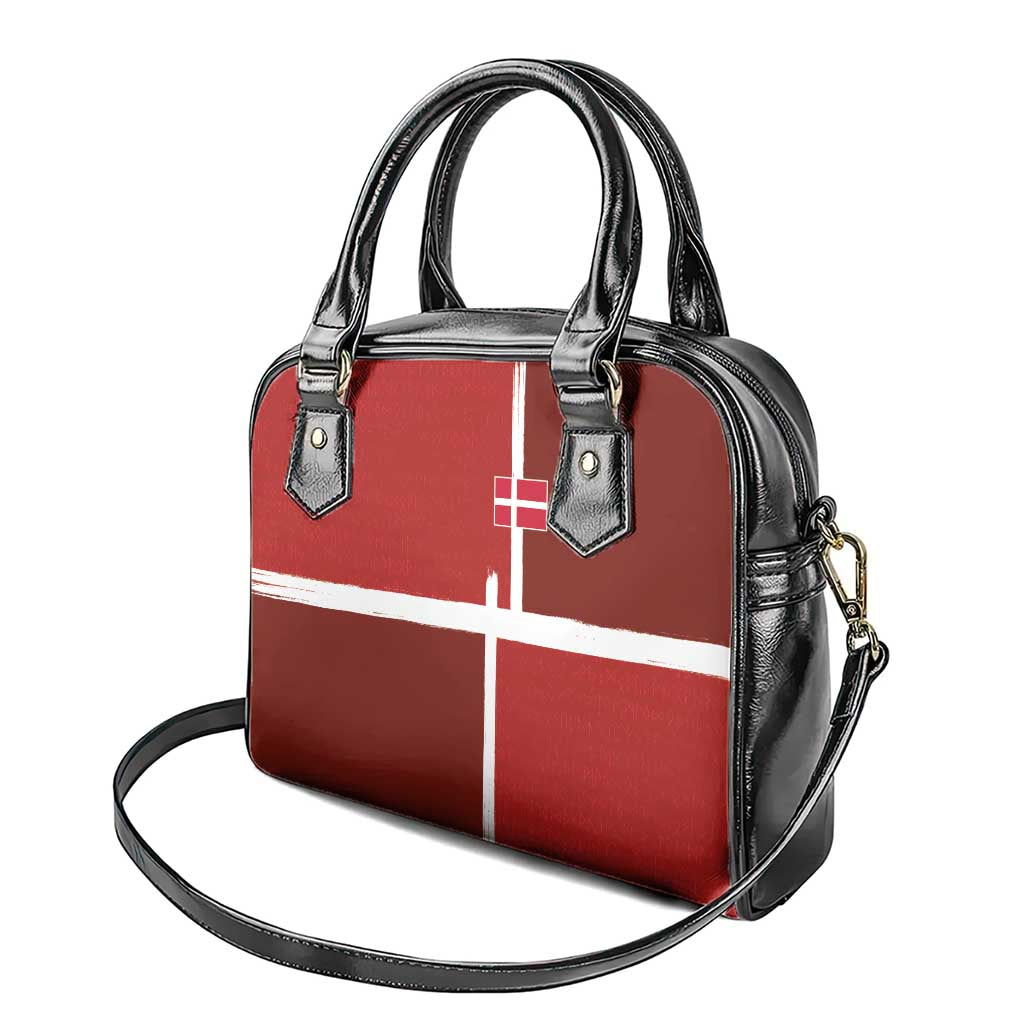 Denmark Football Shoulder Handbag Black Grunge Line and Rune Inspired Sporty Style