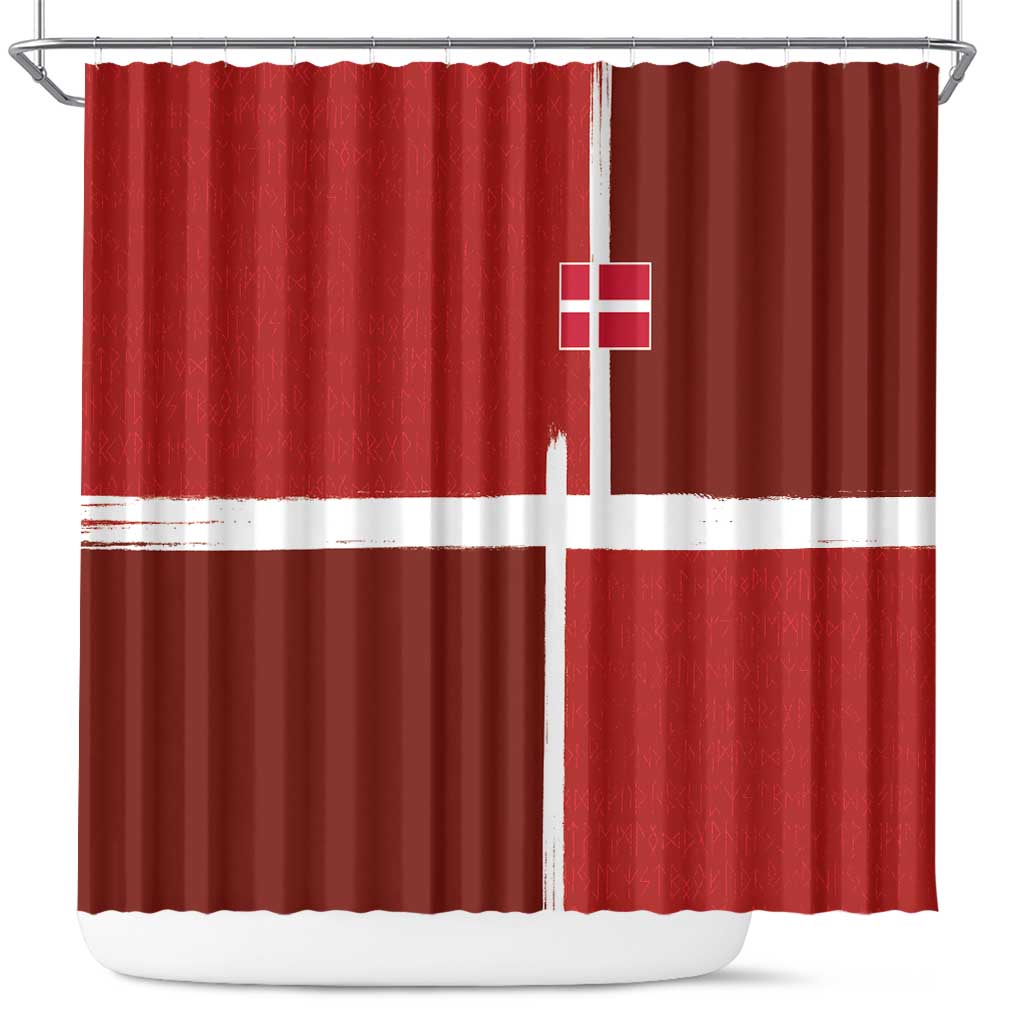 Denmark Football Shower Curtain Black Grunge Line and Rune Inspired Sporty Style