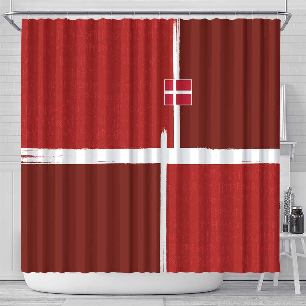 Denmark Football Shower Curtain Black Grunge Line and Rune Inspired Sporty Style