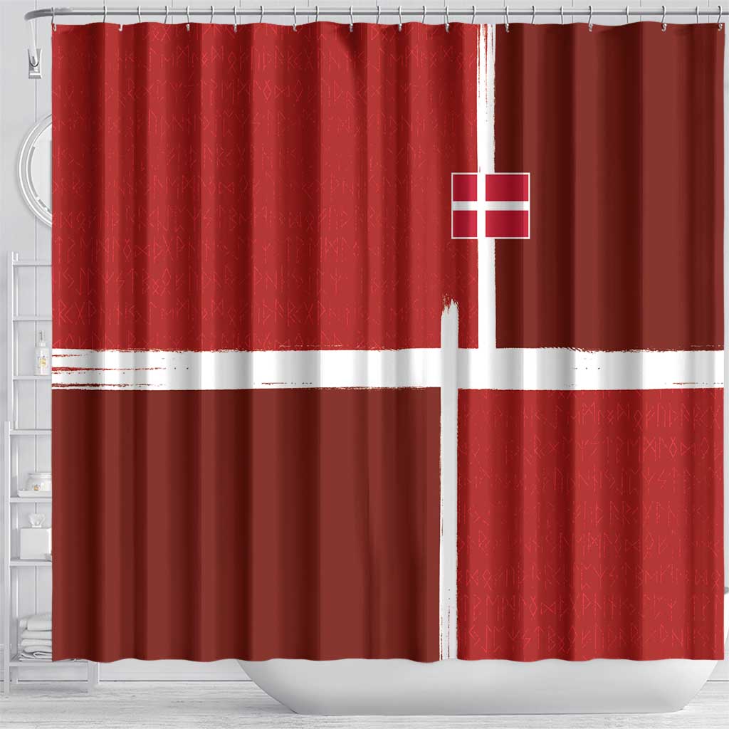Denmark Football Shower Curtain Black Grunge Line and Rune Inspired Sporty Style