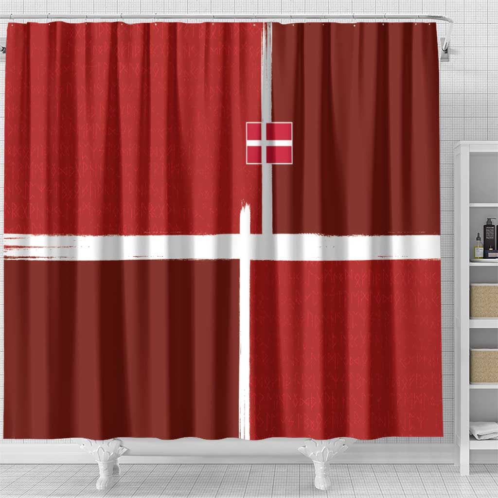 Denmark Football Shower Curtain Black Grunge Line and Rune Inspired Sporty Style
