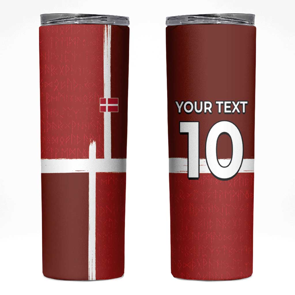 Custom Denmark Football Skinny Tumbler Black Grunge Line and Rune Inspired Sporty Style