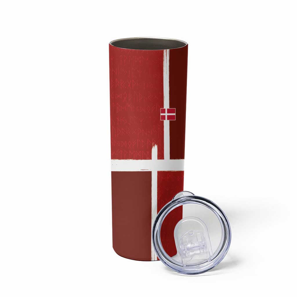 Custom Denmark Football Skinny Tumbler Black Grunge Line and Rune Inspired Sporty Style