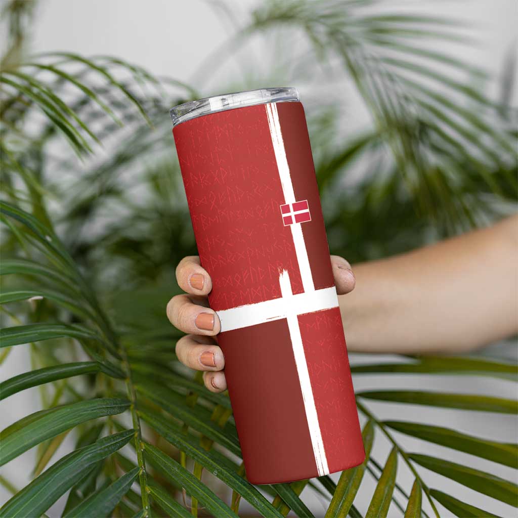 Custom Denmark Football Skinny Tumbler Black Grunge Line and Rune Inspired Sporty Style