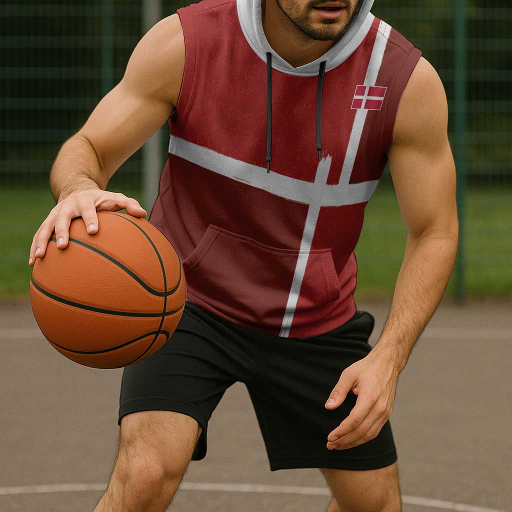 Custom Denmark Football Sleeveless Hoodie Black Grunge Line and Rune Inspired Sporty Style