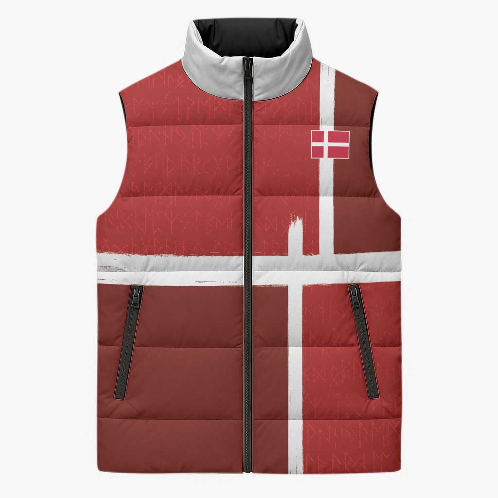 Custom Denmark Football Sleeveless Puffer Jacket Black Grunge Line and Rune Inspired Sporty Style