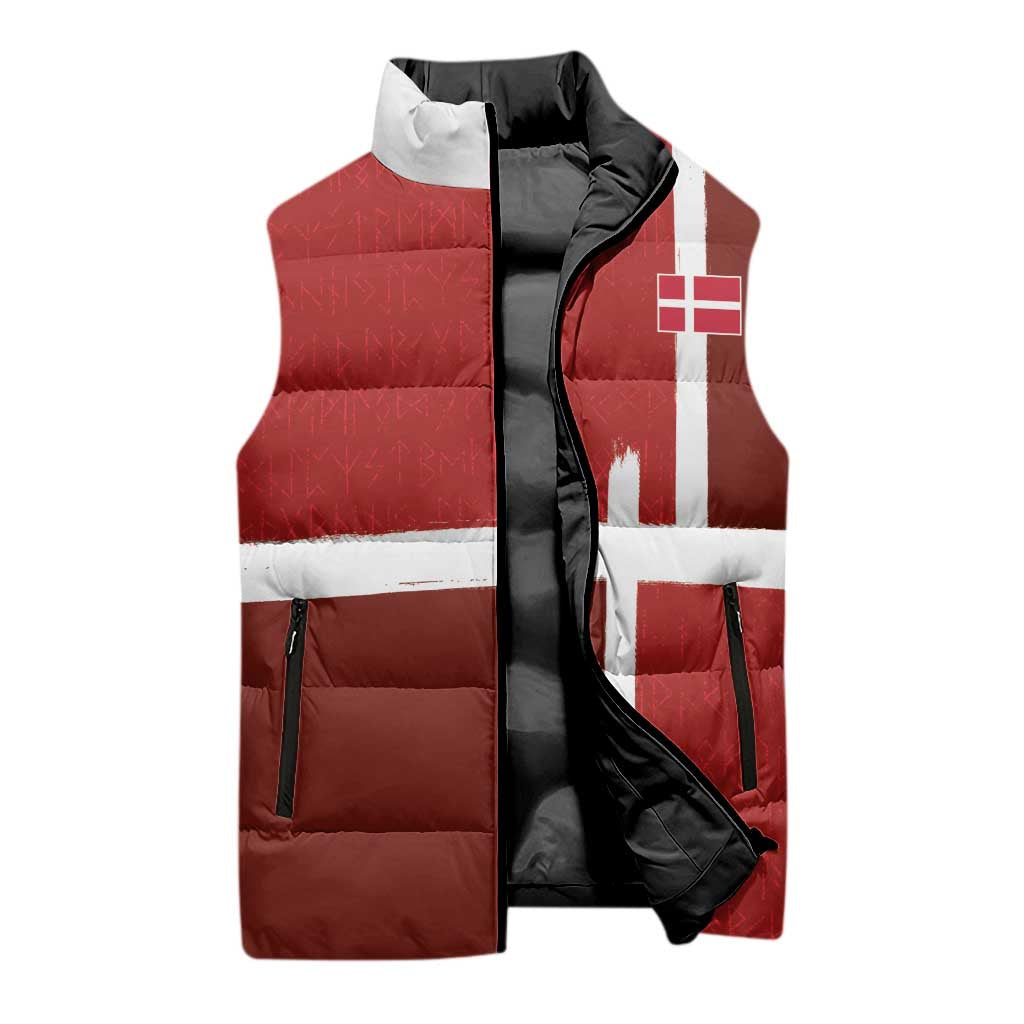 Custom Denmark Football Sleeveless Puffer Jacket Black Grunge Line and Rune Inspired Sporty Style