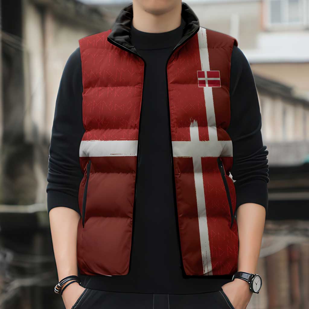 Custom Denmark Football Sleeveless Puffer Jacket Black Grunge Line and Rune Inspired Sporty Style