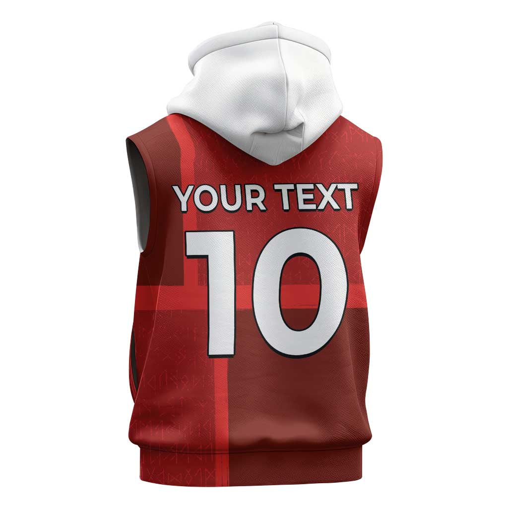 Custom Denmark Football Sleeveless Zip Hoodie Black Grunge Line and Rune Inspired Sporty Style