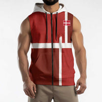 Custom Denmark Football Sleeveless Zip Hoodie Black Grunge Line and Rune Inspired Sporty Style