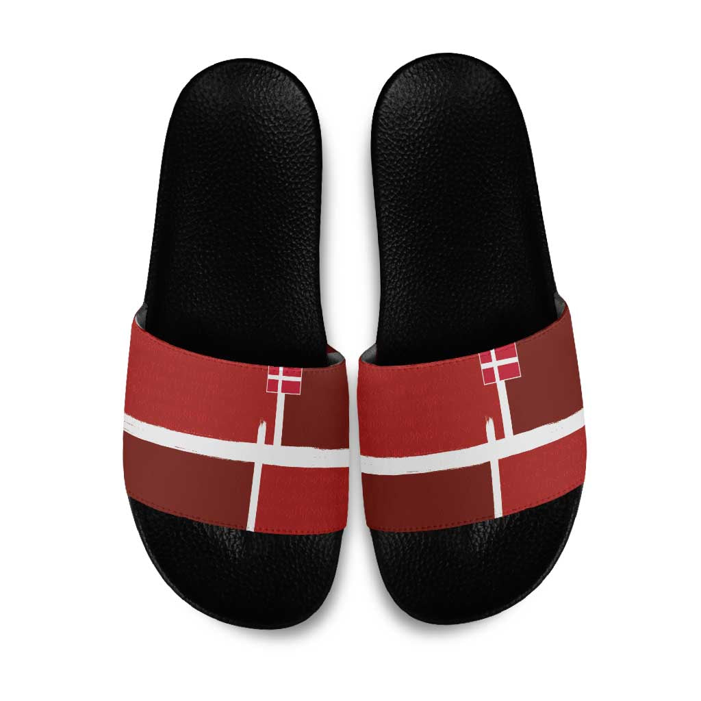 Denmark Football Slide Sandals Black Grunge Line and Rune Inspired Sporty Style