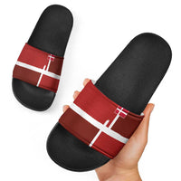Denmark Football Slide Sandals Black Grunge Line and Rune Inspired Sporty Style