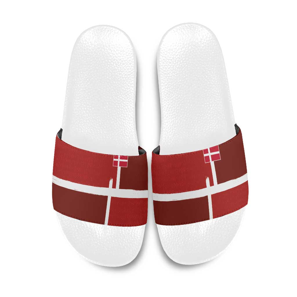 Denmark Football Slide Sandals Black Grunge Line and Rune Inspired Sporty Style