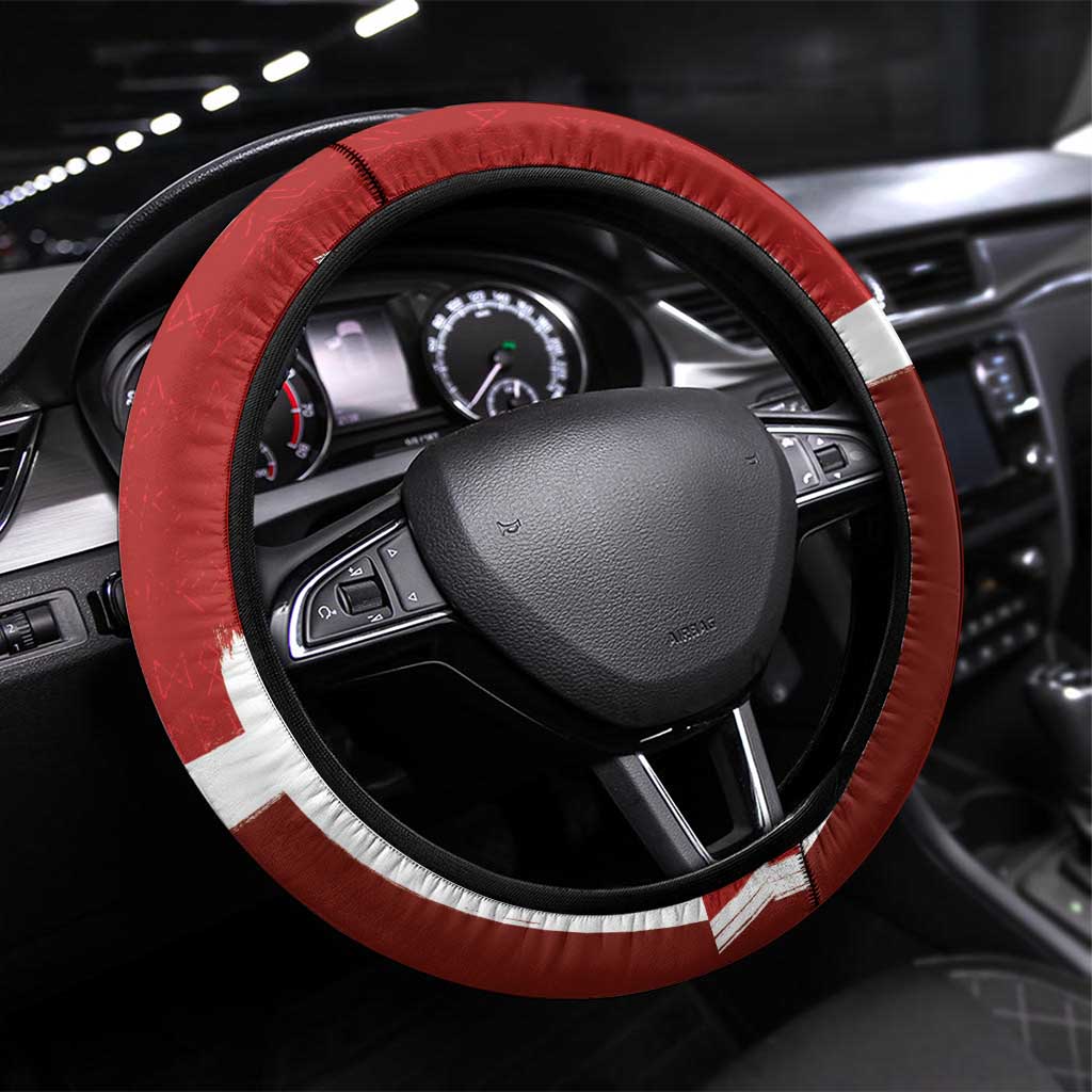 Denmark Football Steering Wheel Cover Black Grunge Line and Rune Inspired Sporty Style