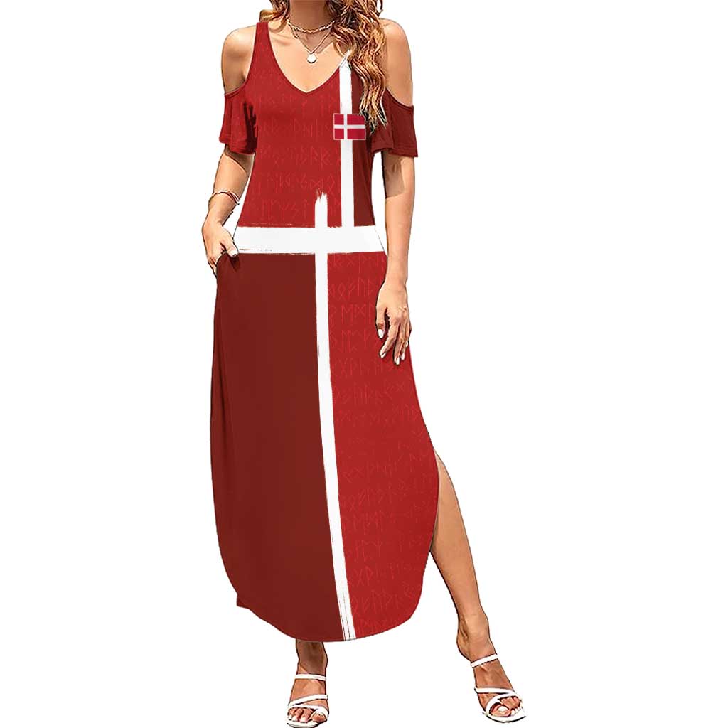 Custom Denmark Football Summer Maxi Dress Black Grunge Line and Rune Inspired Sporty Style