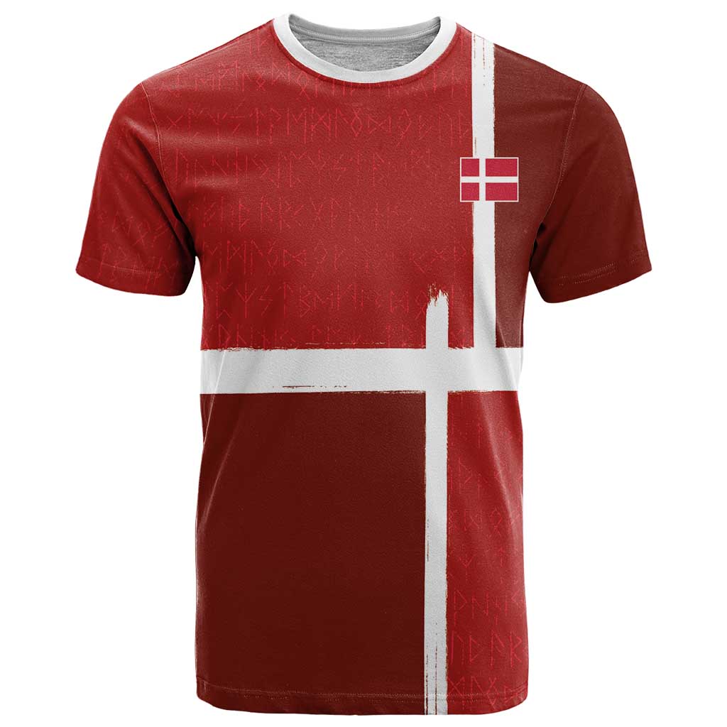 Custom Denmark Football T Shirt Black Grunge Line and Rune Inspired Sporty Style
