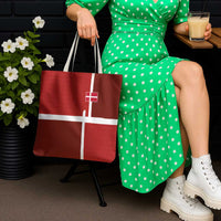 Denmark Football Tote Bag Black Grunge Line and Rune Inspired Sporty Style
