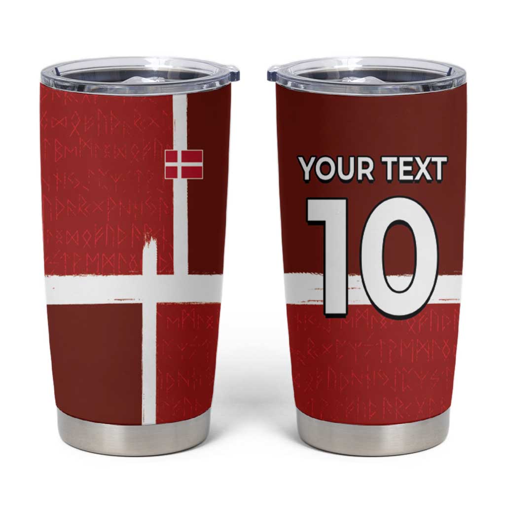Custom Denmark Football Tumbler Cup Black Grunge Line and Rune Inspired Sporty Style