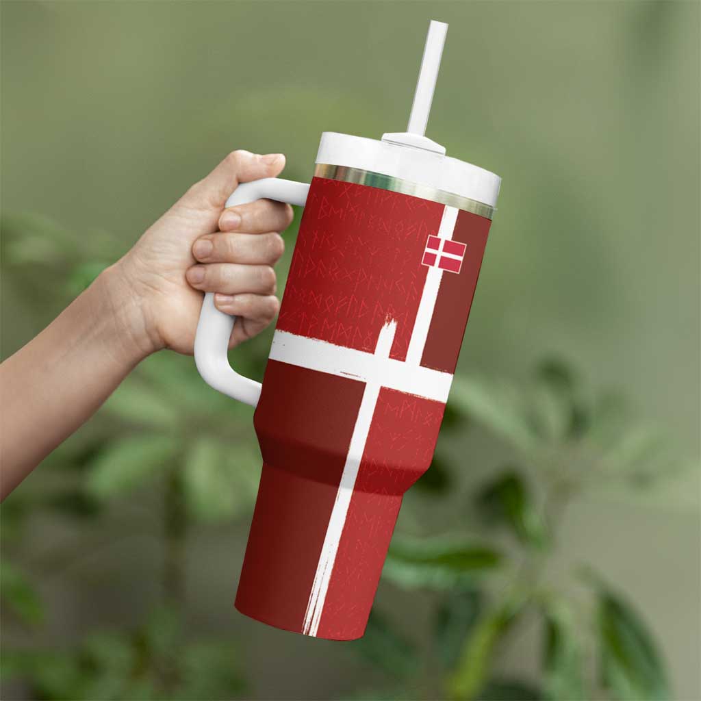 Custom Denmark Football Tumbler With Handle Black Grunge Line and Rune Inspired Sporty Style