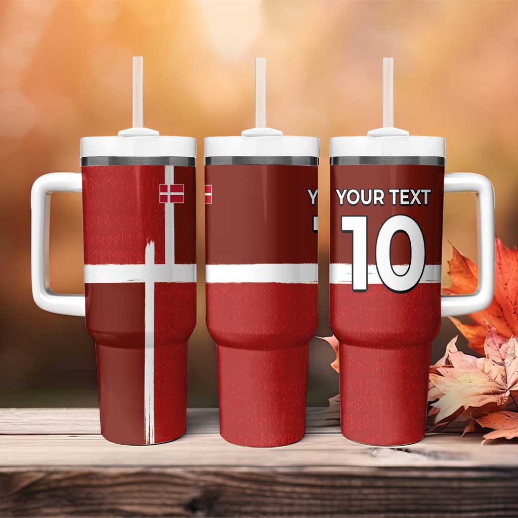 Custom Denmark Football Tumbler With Handle Black Grunge Line and Rune Inspired Sporty Style