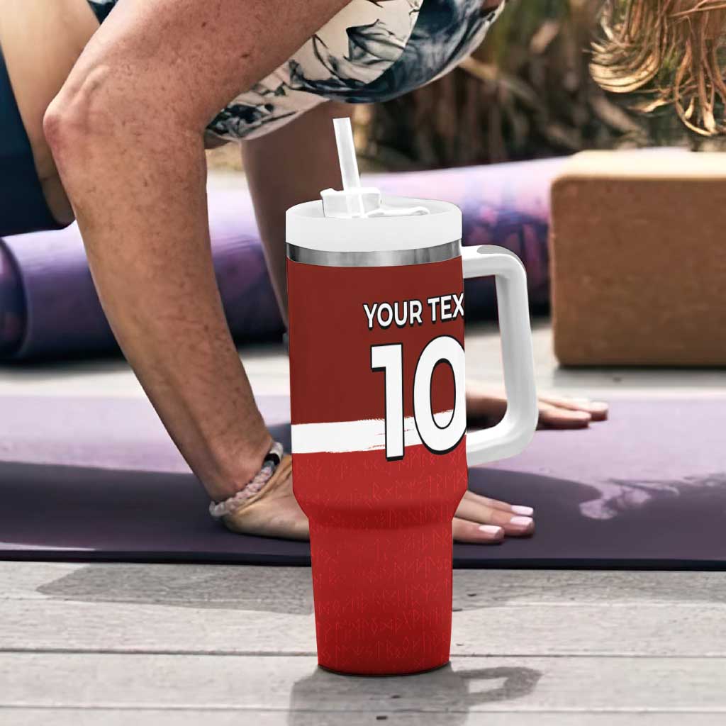 Custom Denmark Football Tumbler With Handle Black Grunge Line and Rune Inspired Sporty Style