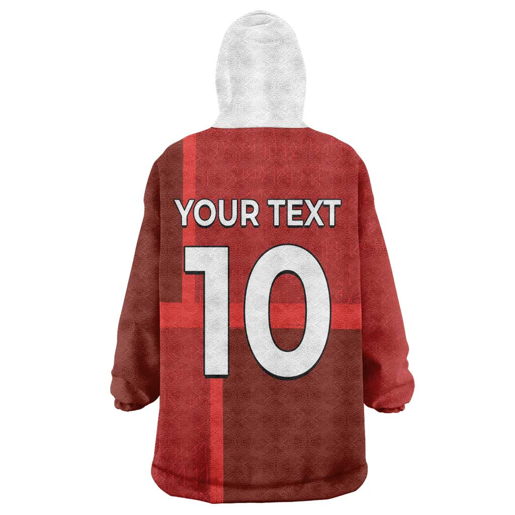 Custom Denmark Football Wearable Blanket Hoodie Black Grunge Line and Rune Inspired Sporty Style