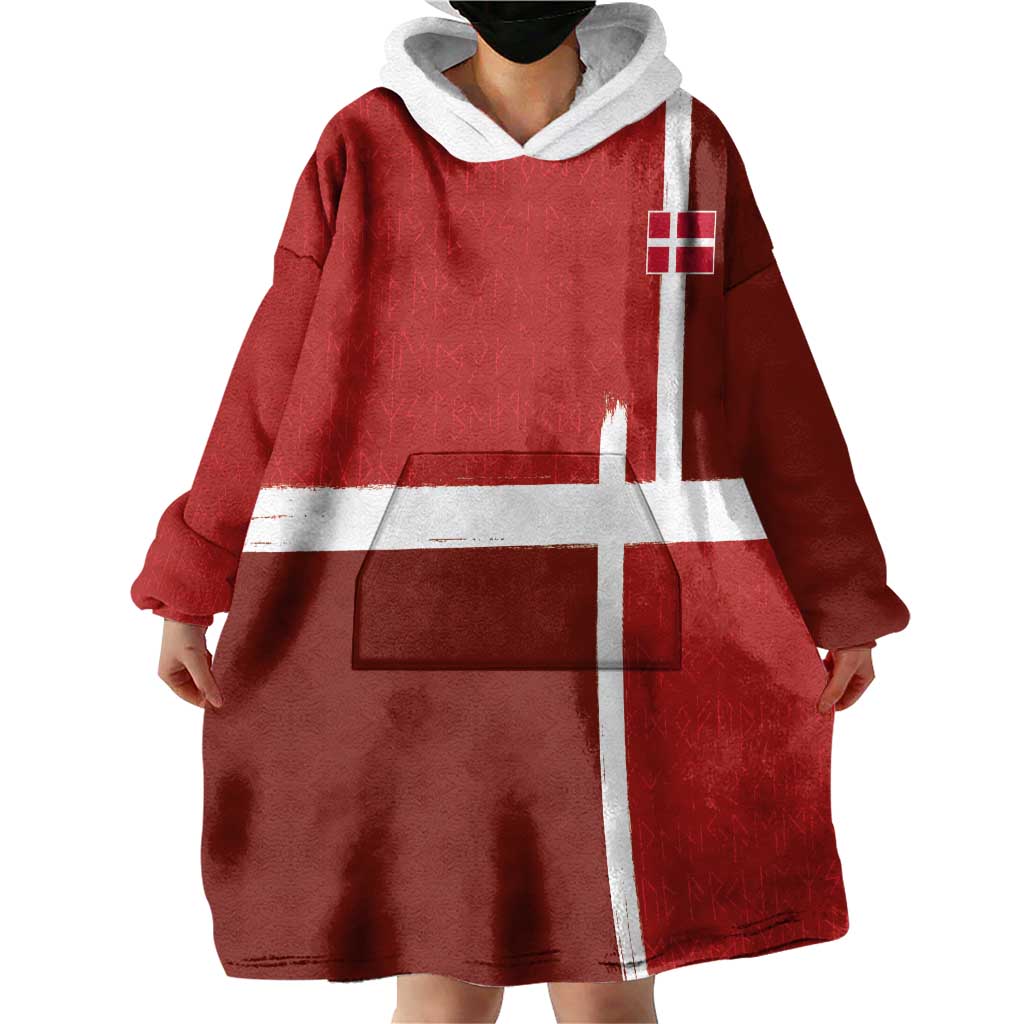 Custom Denmark Football Wearable Blanket Hoodie Black Grunge Line and Rune Inspired Sporty Style