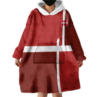 Custom Denmark Football Wearable Blanket Hoodie Black Grunge Line and Rune Inspired Sporty Style