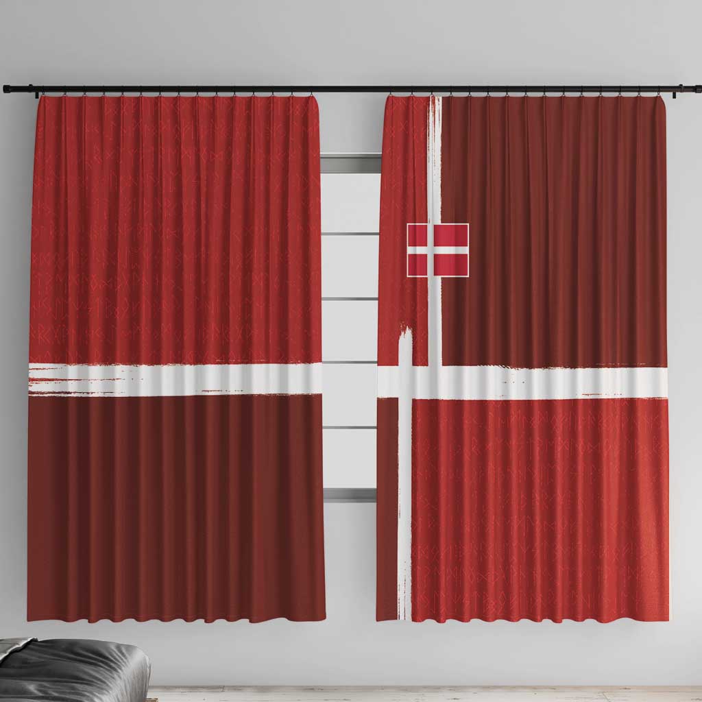 Denmark Football Window Curtain Black Grunge Line and Rune Inspired Sporty Style