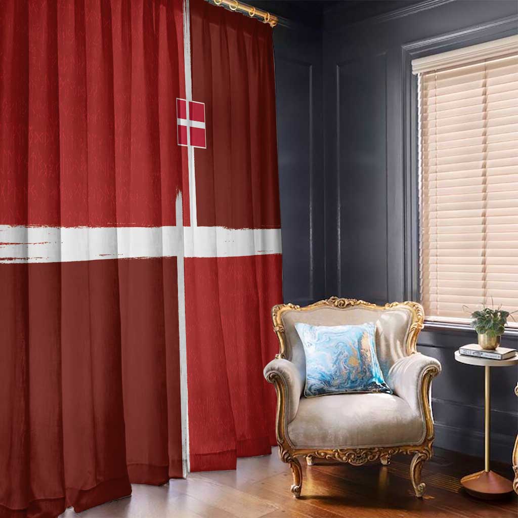 Denmark Football Window Curtain Black Grunge Line and Rune Inspired Sporty Style
