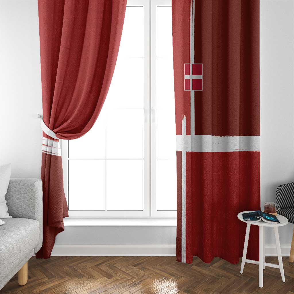 Denmark Football Window Curtain Black Grunge Line and Rune Inspired Sporty Style