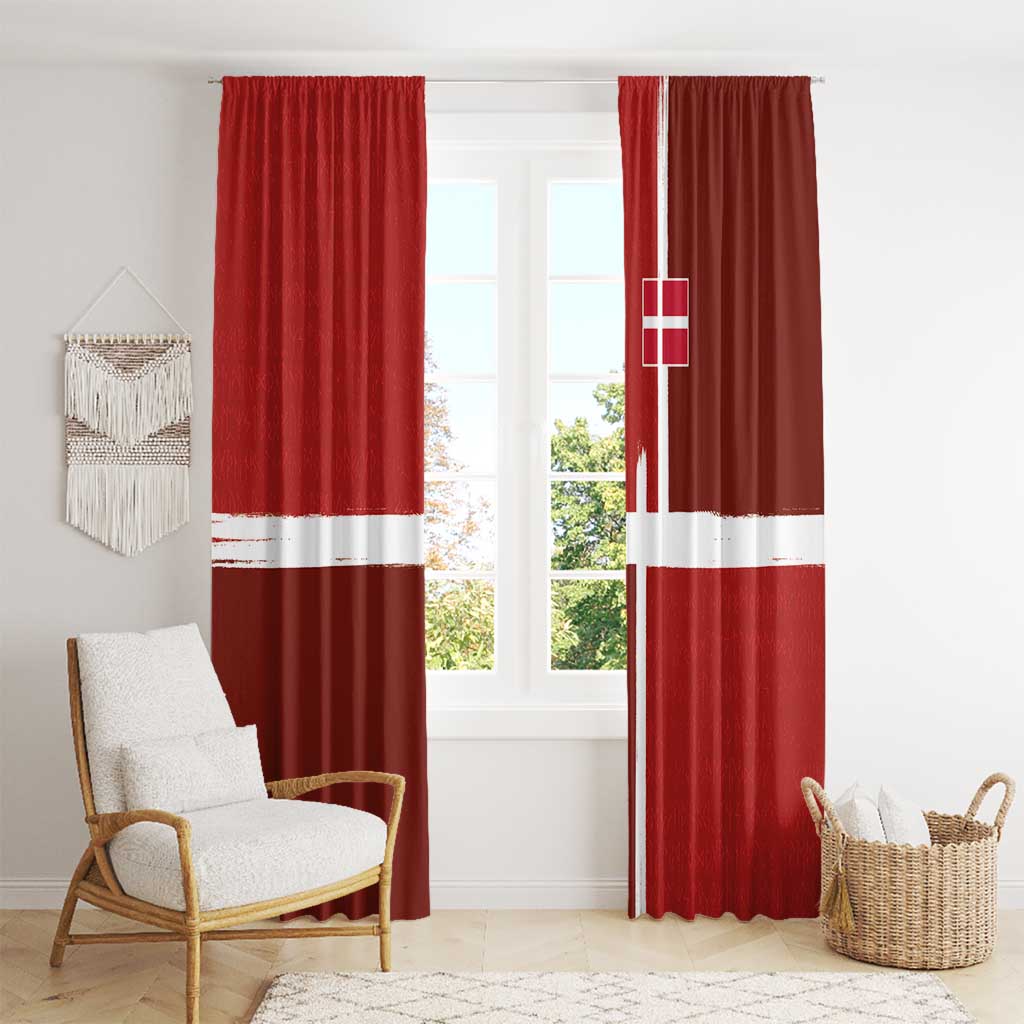 Denmark Football Window Curtain Black Grunge Line and Rune Inspired Sporty Style